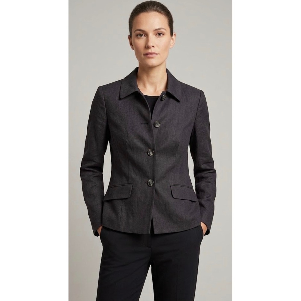 Ann Taylor Charcoal Gray Linen Viscose Blend 4-Button Blazer Jacket 6